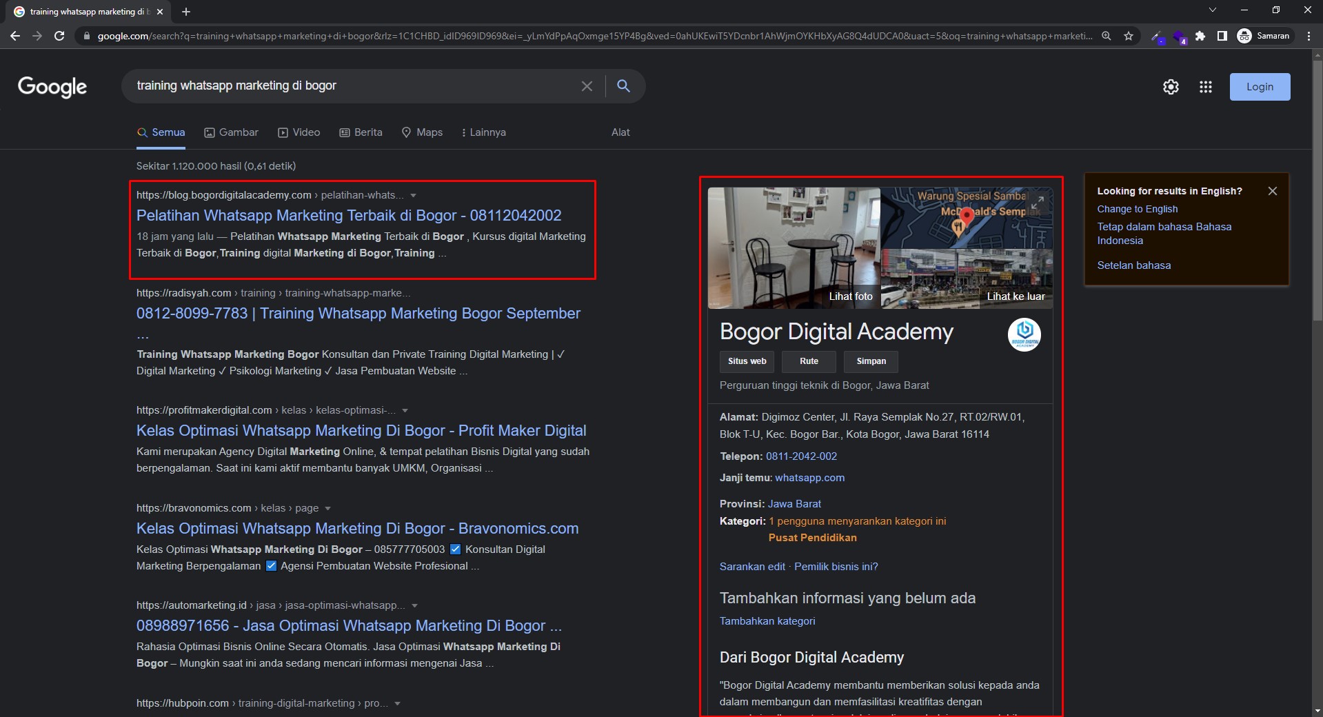 Optimasi Keyword Training Whatsapp Marketing di Bogor project preview